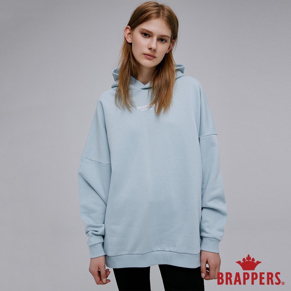 BRAPPERS 女款 「Wellbe系列」簡約字母寬鬆連帽上衣-淺藍
