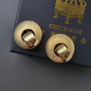 摩登金色射線耳夾/夾式耳環【C’est Si Bon古董珠寶盒】Vintage老飾 摩登放射狀 圓扇 幹練復古時尚