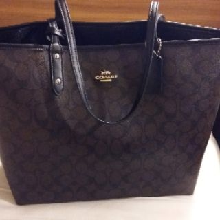Coach馬車logo雙面PVC翻轉托特包 防刮皮革正反兩用大型子母托特包 購物包 媽媽包 #36658