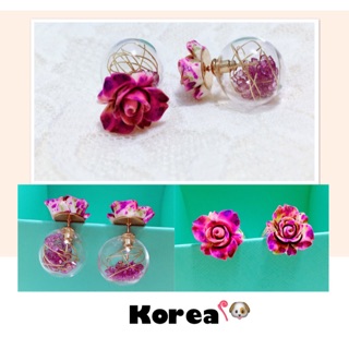 KOREA 韓國空運現貨* 嬌滴玫瑰玻璃球耳環 大力丸耳環