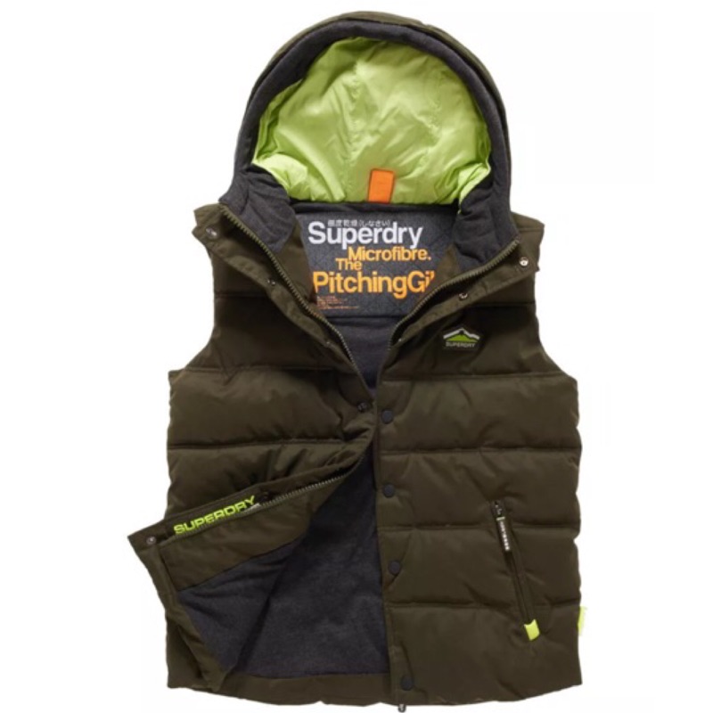 Superdry Hooded Microfibre Pitching Gilet Army 代購| 蝦皮購物