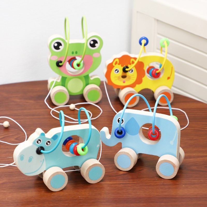 嬰兒兒童玩具✚木質拖拉學步玩具動物拉車兒童手拉線拉繩小拖車推車寶寶嬰幼兒園11