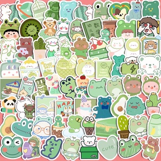 （新北出貨）🌸韓國ins風 可愛小熊青蛙90張不重複 防水貼紙（綠色系）手帳 筆記本 水壺 手機 裝飾貼