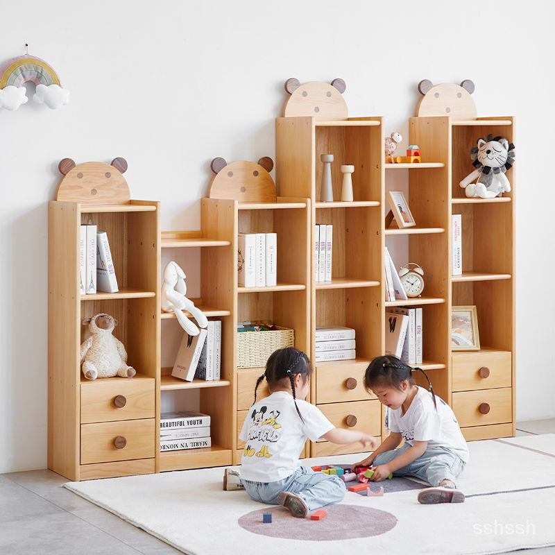 全實木書櫃環保原木櫸木兒童書櫃現代簡約組閤書架置物架E2176 MGQW