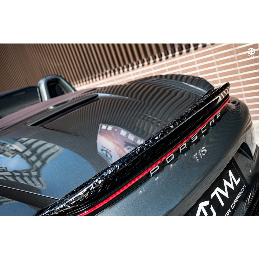 TWL台灣碳纖 PORSCHE 保時捷 718 BOXSTER 高品質 黑鑽石 鍛面碳 尾翼 鴨尾 台灣製造