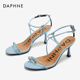 【夏季帶跟涼鞋】Daphne/達芙妮夏新款時尚性感圓頭交叉綁帶套趾細高跟宴會涼鞋女