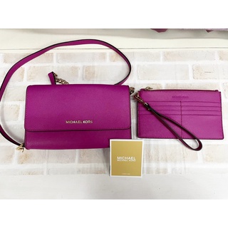 【傑洛米-流行用品】美國正品MICHAEL KORS MK 桃紅色 WOC包(十字紋防刮真皮) 手拿 半鍊 斜揹包 側背