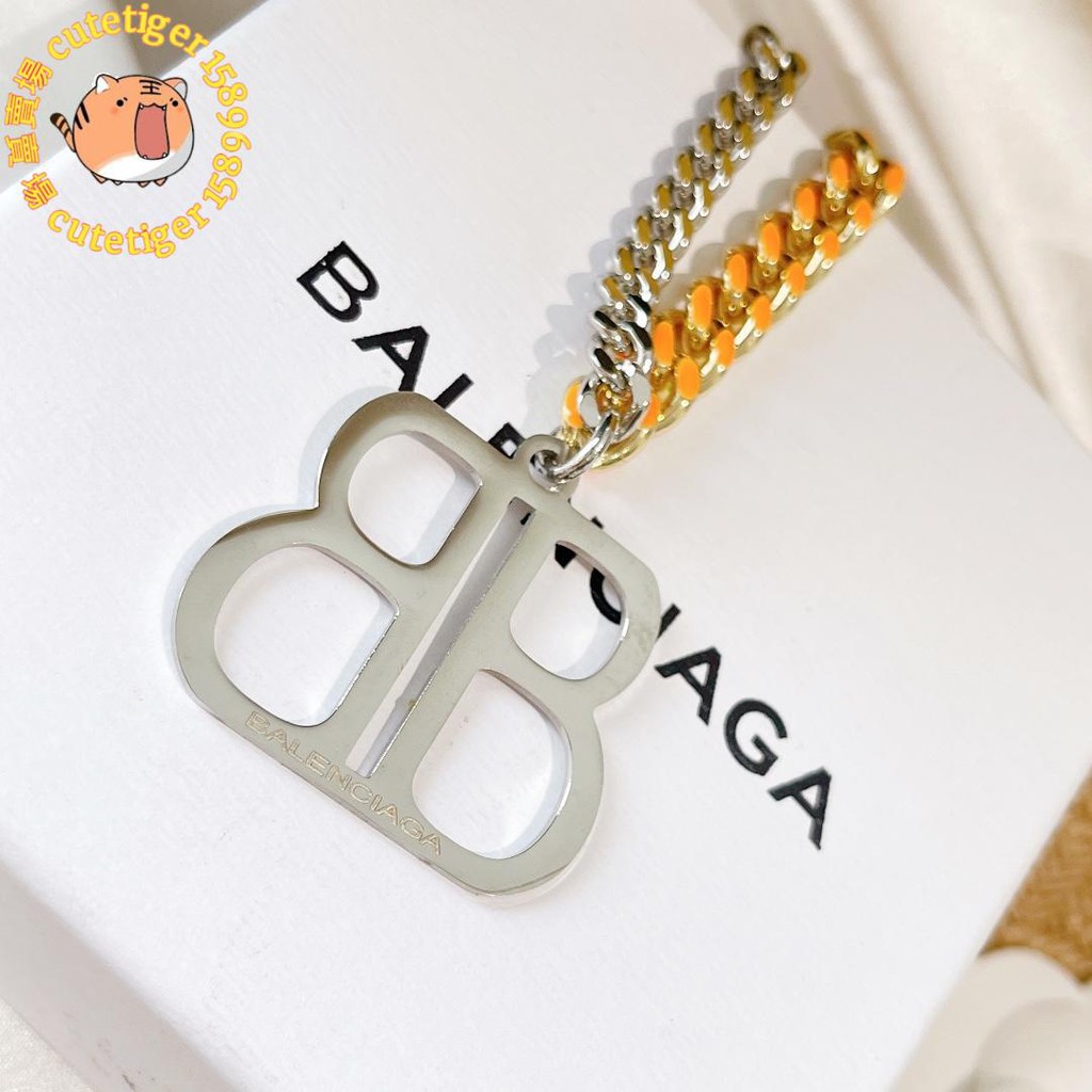 Balenciaga(巴黎世家) 2021新款雙B大號字母滿鉆拼接鏈條橙色甜酷風格 