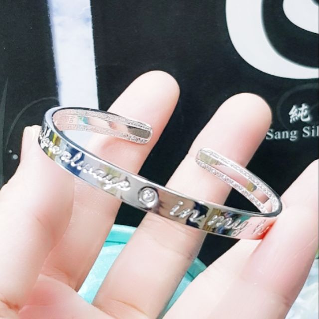 Jmm銀飾 現貨 爆款限量 正生足銀s999英文字母鑲崁石英鑽石c型圓環開口式純銀手鐲手環正生純銀 蝦皮購物