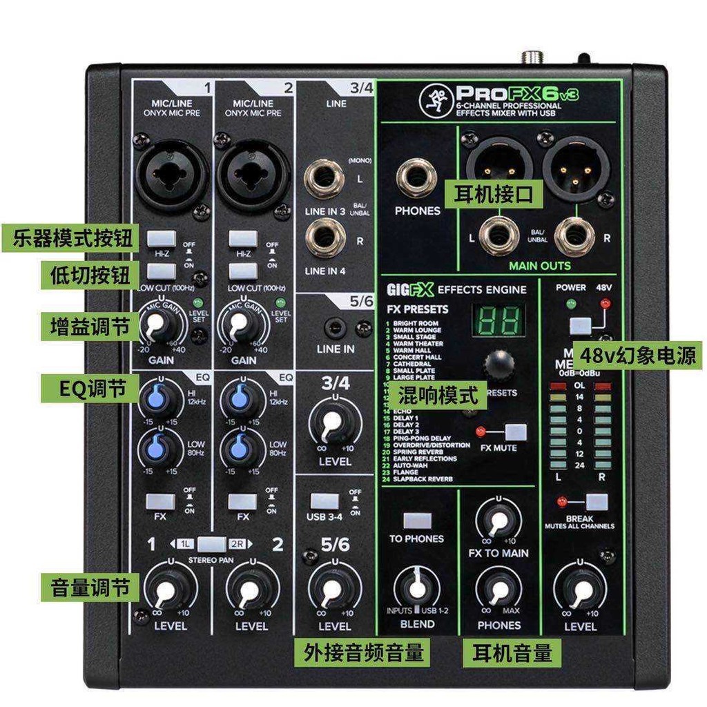 |現貨|Mackie Pro FX6v3 六軌混音器《鴻韻樂器》電容麥克風 監聽耳機 混音錄音套裝 錄音設備 原廠公司貨