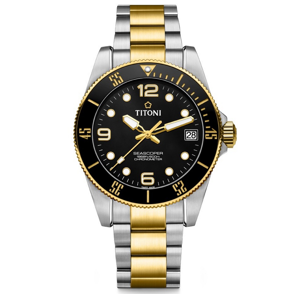 【聊聊甜甜價】TITONI 梅花錶 SEASCOPER 600 陶瓷錶圈 潛水機械腕錶 83600SY-BK-25
