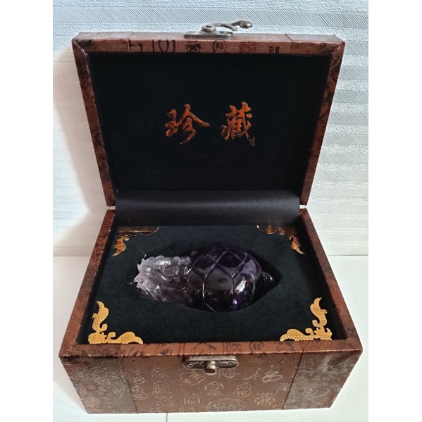 （保留）天然紫水晶龍龜雕件（衣錦榮歸），重579g，長11.6公分，紫度夠，雕工精細，帶星光效應，收藏等級，附珍藏盒