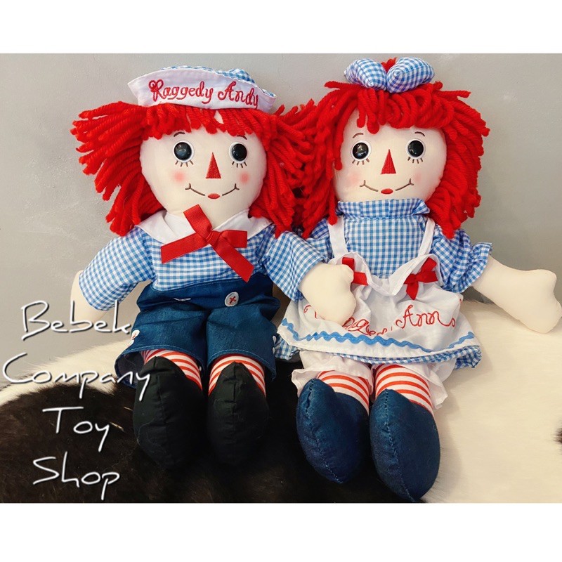 狀況極佳 一對 16吋/40cm raggedy Ann &amp; Andy 古董 絕版玩具 布偶 安娜貝爾 娃娃 古董玩具