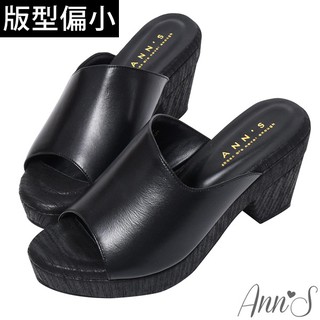 Ann’S顯瘦時刻-質感剪裁小羊皮輕盈厚底粗跟涼鞋8cm-黑(版型偏小)