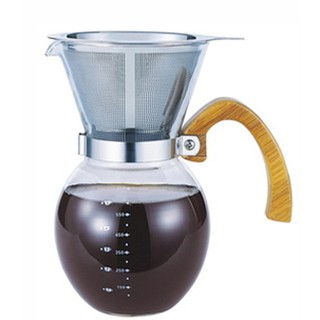 日本 寶馬牌 【多功能咖啡/茶手沖壺650ml】#304濾杯+耐熱玻璃壺+咖啡匙/咖啡壺組免濾紙泡茶壺茶葉瀘網沖茶器