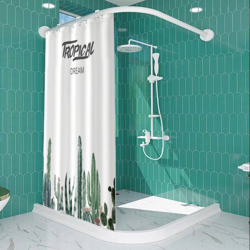 ✧✕磁性浴簾套裝免打孔浴室衛生間弧形桿擋水條吸隔斷掛簾淋浴防水布