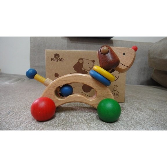 PlayMe (play me) 快樂狗 質感超優的原木車子玩具 適合9個月寶寶