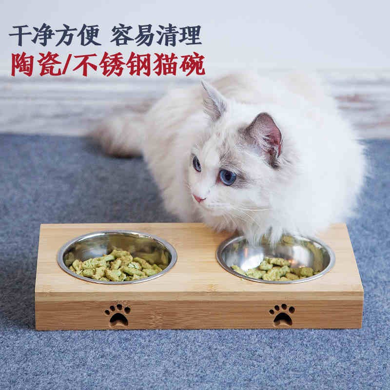 原木寵物碗架 寵物碗 寵物餐架 不繡鋼碗 原木餐桌 狗碗 貓碗 餵食容器 貓碗架