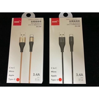 [快速出貨]HANG R14 快速閃充線 3.4A快充 蘋果 ios ／Typec ／micro充電線