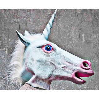 獨角獸面具 乳膠白色馬頭面具麒麟面具 (全罩動物焦點騎馬舞/惡搞/萬聖節/尾牙變裝頭套遊行cosplay/COS公仔模型