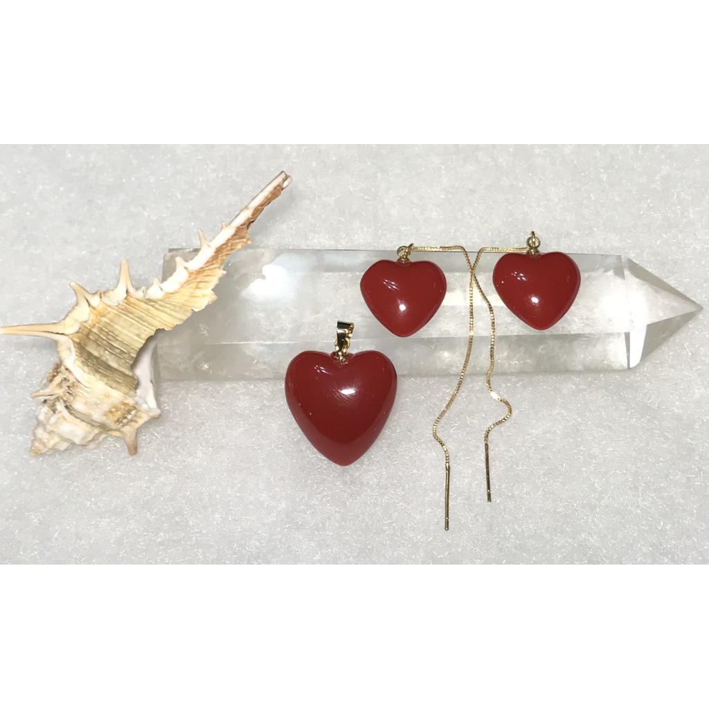 3月誕生石 海底有機寶石 天然ak紅珊瑚愛心二件套 耳線 吊墜 拚接式 隨機出貨 蝦皮購物