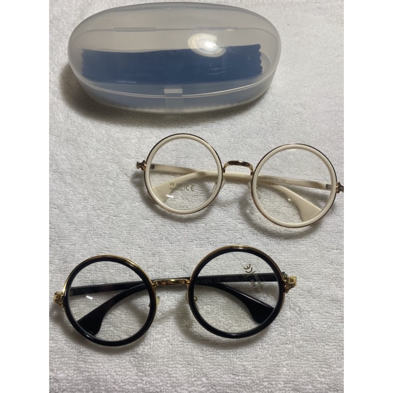 圓框眼鏡 黑色 白色 鏡片可拆 無度數 附殼 眼鏡布 《全新》可愛
