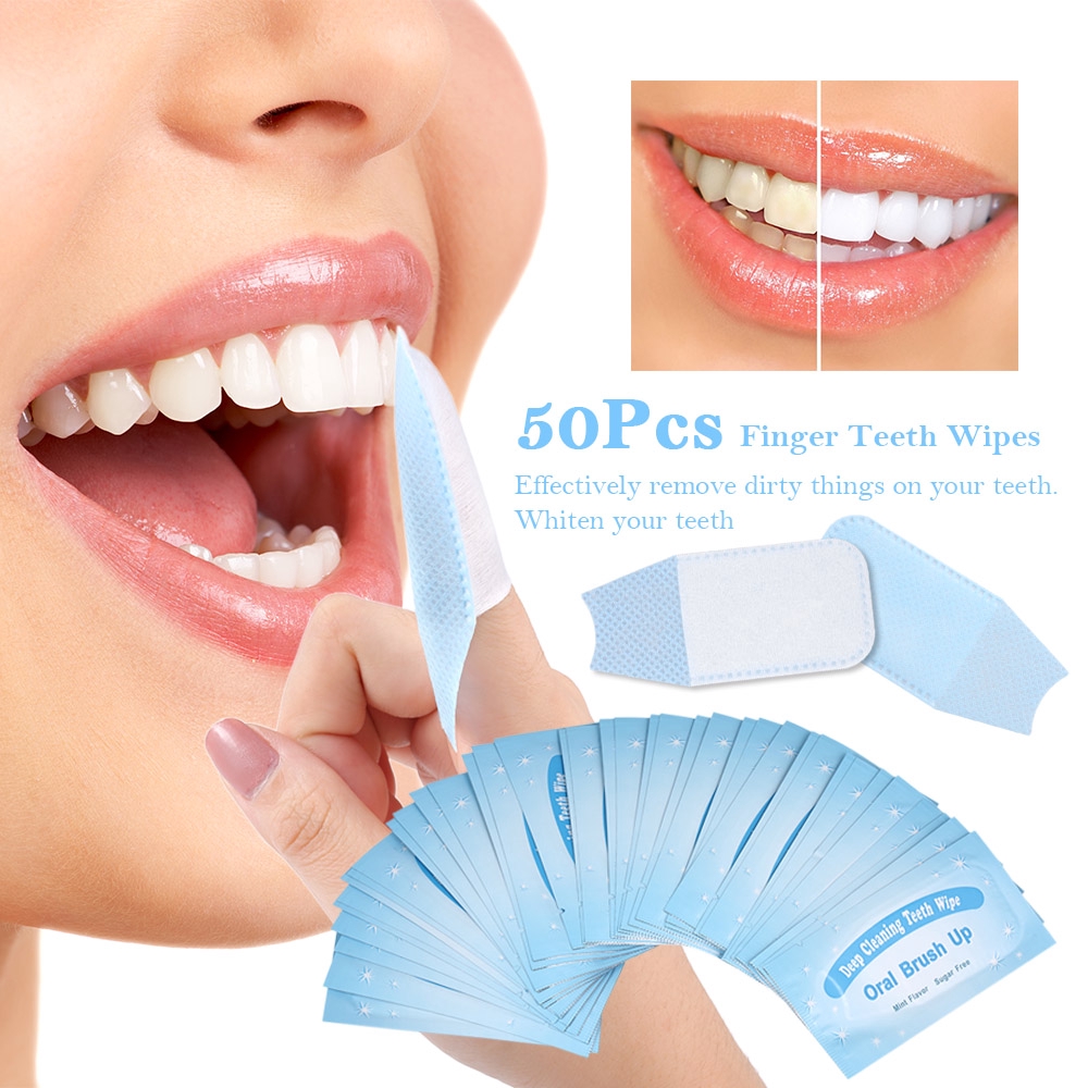 50 件裝口腔衛生手指牙齒濕巾牙齒刷牙濕巾牙齒深層清潔
