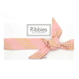 英國Ribbies 粉紅金點點-兒童蝴蝶結髮帶
