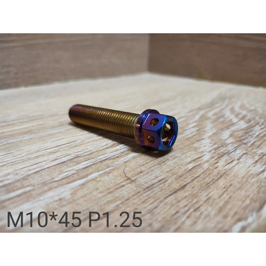 白鐵.鍍鈦內外六角螺絲 鍍鈦 螺絲 M10 * 45mm 牙長 P1.25牙距