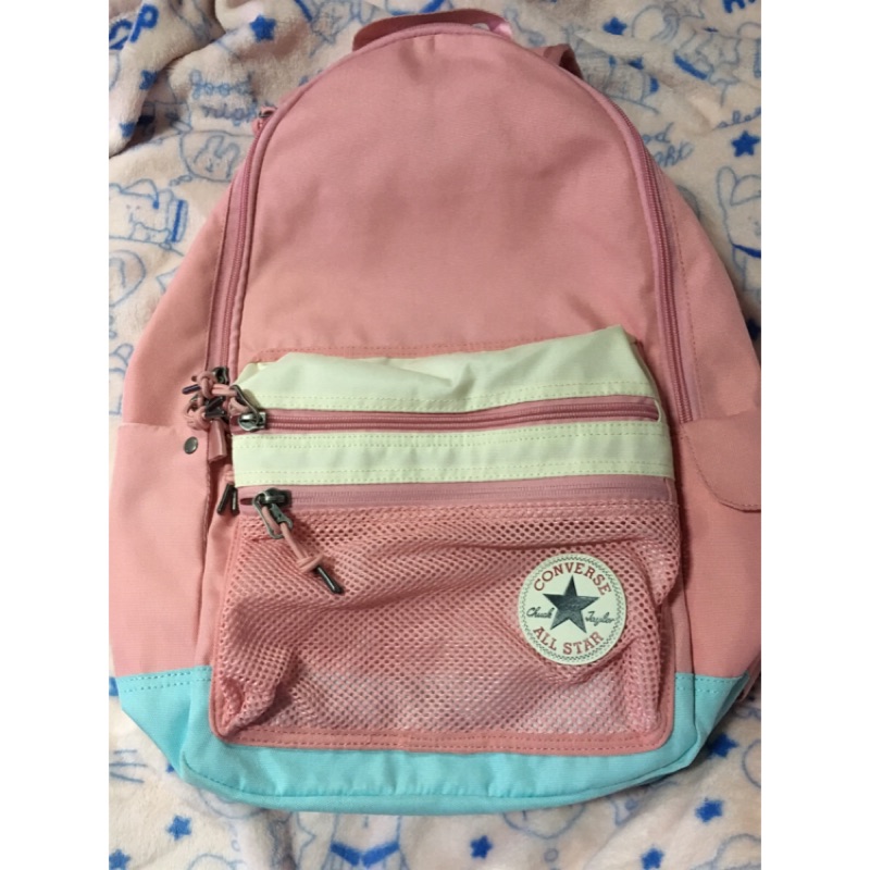 正品Converse 女生專用 雙色後背包 書包 學院風 萬用多夾層 櫻花粉+淡藍
