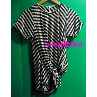 HUUL STYL [ 黑白條紋T-Shirt ] ★allpop★ 黑白條紋 不對稱 綁帶 寬鬆 T-Shirt