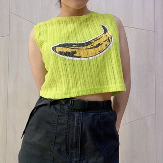 安迪沃荷香蕉印刷螢光綠短版上衣