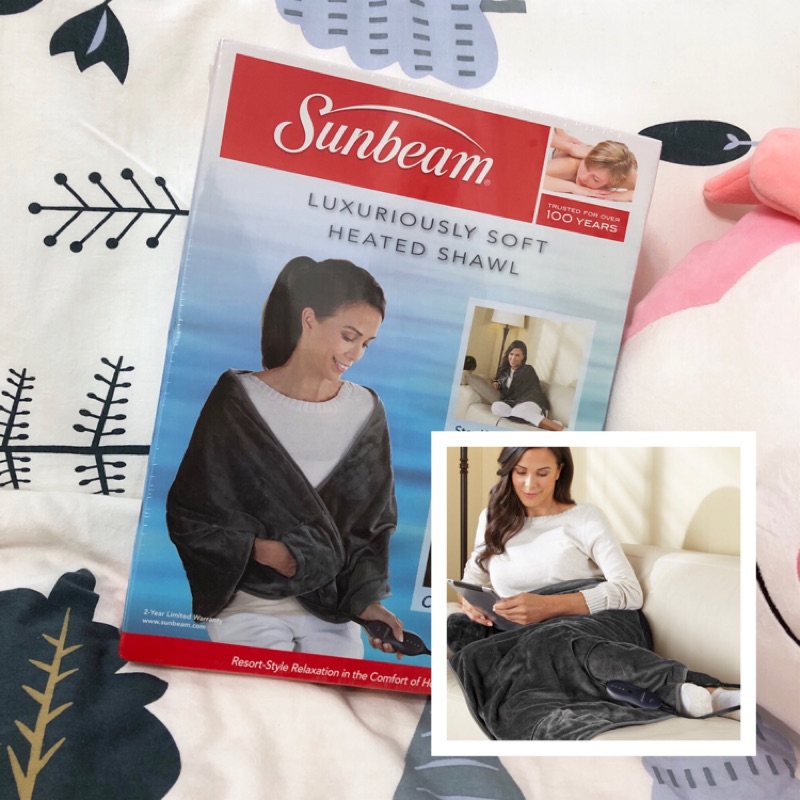 最後一件 全新85折 美國sunbeam 柔毛披蓋式電熱毯 灰 夏繽 熱敷紓壓舒壓 生理痛緩解 寒流必備 蝦皮購物