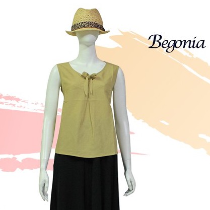 BEGONIA 春夏品牌 素面麻料扭結造型無袖上衣 NO-BG01114
