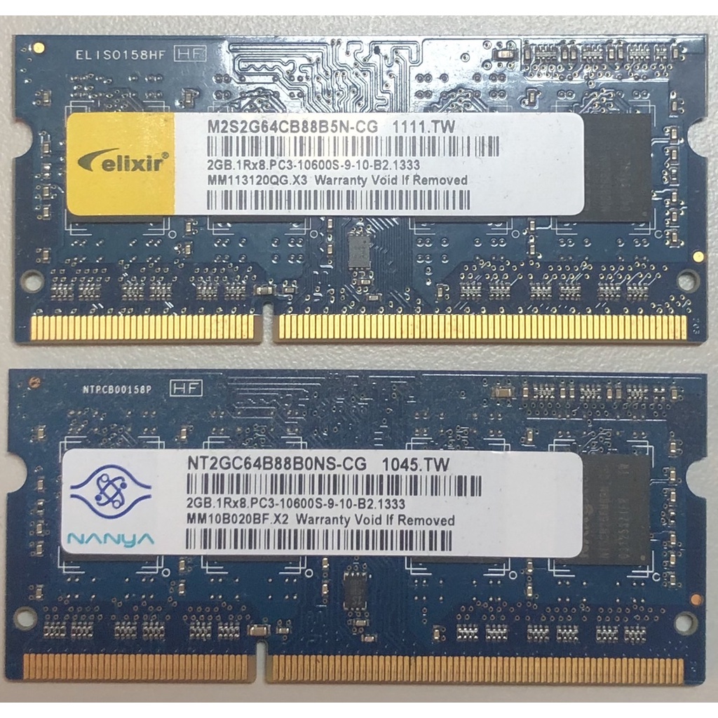 【二條合售】筆電記憶體DDR3 2GB.1R×8 PC3-10600s-9-10-B2. 1333MHz [二手好物]