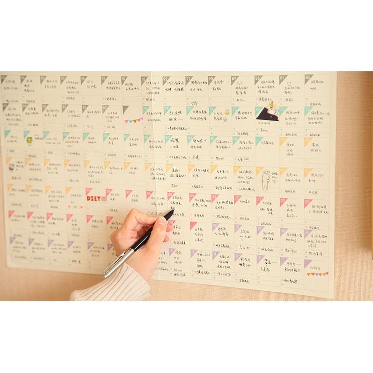 韓版牆貼100天倒數計時日曆考試學習計畫表日程規劃表-A0137-