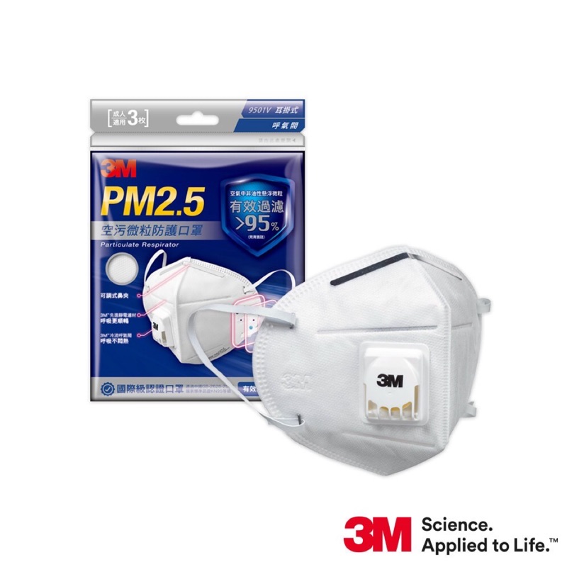 3M 9501V(3入）耳掛式空汙微粒防護口罩 ⚠️PM2.5有效