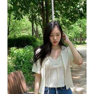 Lemon Park 韓國Cherrykoko授權 蕾絲裹胸細肩背心+皺感綁帶衫SET