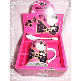 ♥小花花日本精品♥ Hello Kitty愛心點點蝴蝶結大容量附湯匙下午茶大杯子茶杯咖啡杯禮盒