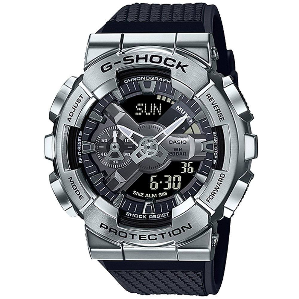 ∣聊聊可議∣CASIO 卡西歐 重金屬工業風雙顯錶-黑x銀 GM-110-1A