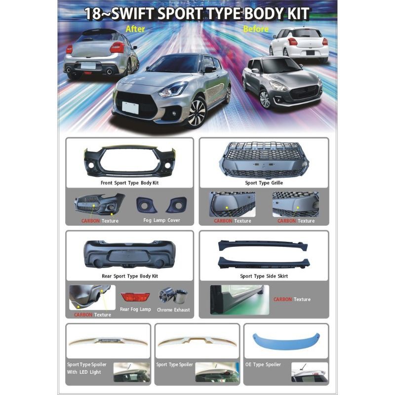 鈴木 Suzuki 渦輪世代 Swift Sport Swift1.0T空力套件 前保桿 後保桿 尾翼 側裙 下巴