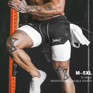 男式雙層運動慢跑短褲 健身訓練下裝 大尺碼 m-5xl 現貨供應