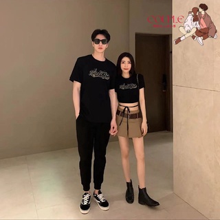 【COUPLE】❤情侶夏裝❤新款字母膠印短款T恤時尚套裝