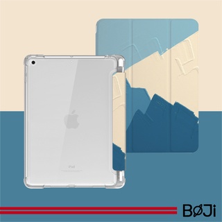 【BOJI】iPad 5/6/7/8/9/10/Pro/Air/Mini 霧透 氣囊保護殼 彩繪圖案款-復古油畫 青藍色