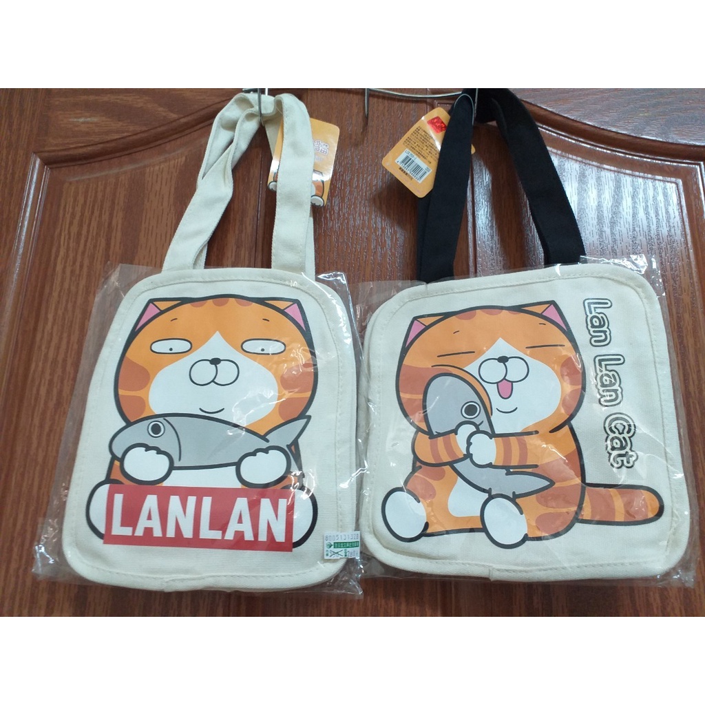 正版授權白爛貓Lan Lan Cat帆布造型小提袋飲料提袋 冰霸杯袋