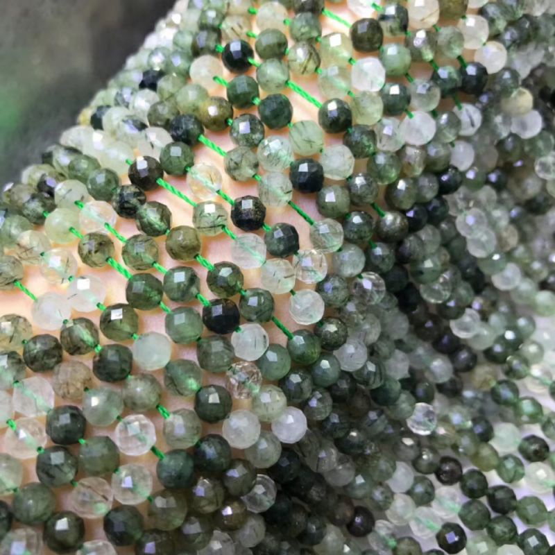 天然綠發晶 綠髮晶 刻面 條珠 天然水晶 綠發晶 五行木水晶 招財聚財 綠色發絲水晶 切面 水晶串珠