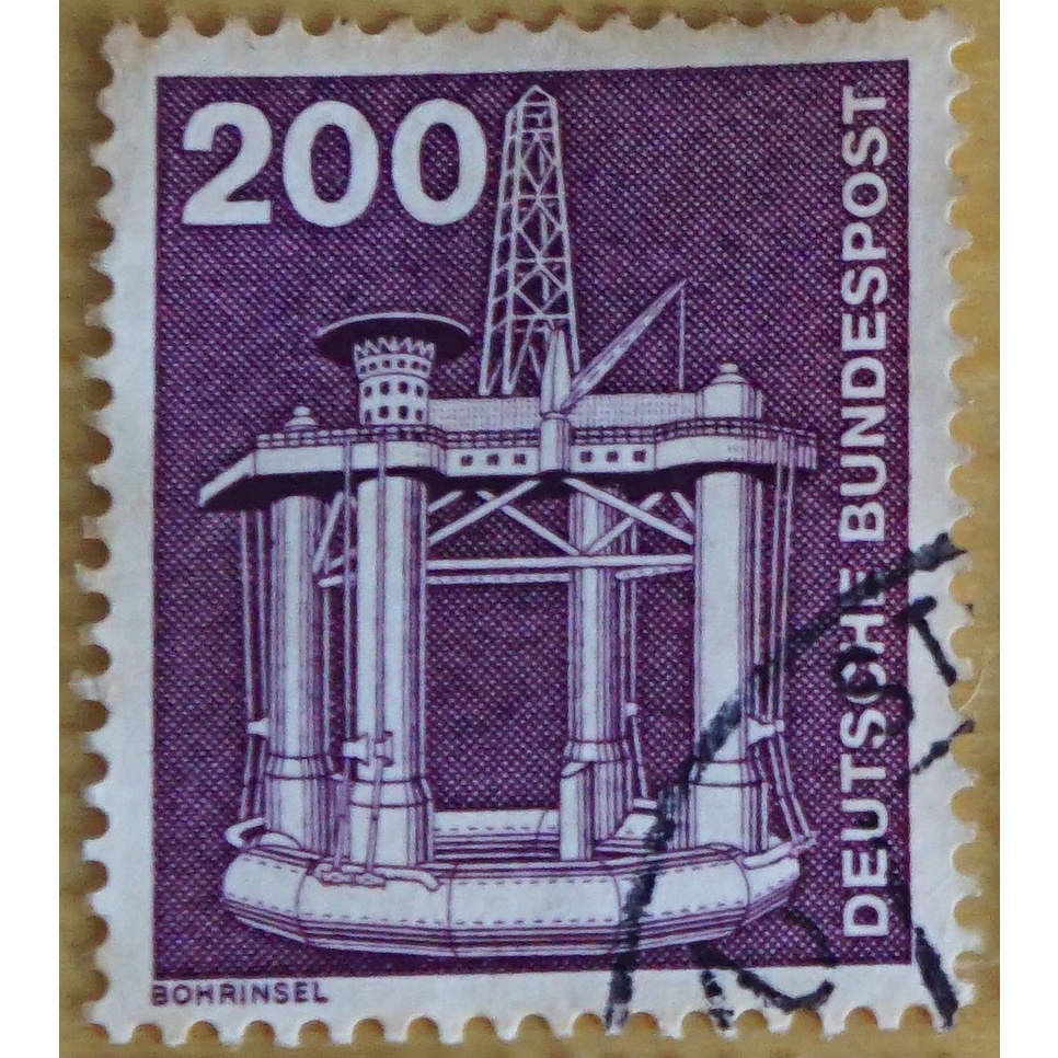 德國舊票-鑽油平台 約2.7cm x 2.3cm