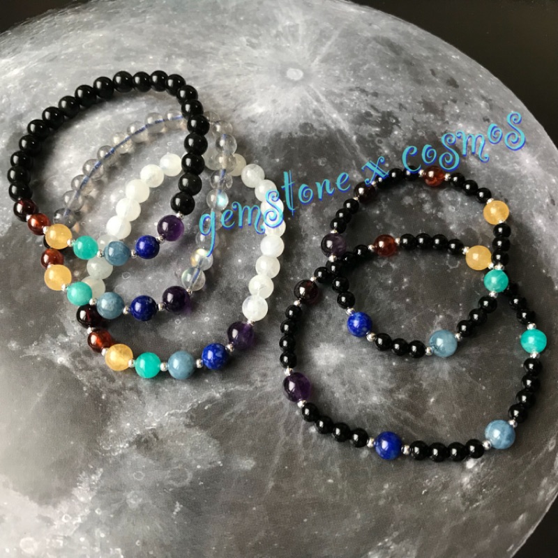 脈輪彩虹 石榴石 黃方解石 天河石 海藍寶 青金石 紫水晶 月光石 黑瑪瑙 黑曜 拉長 白水晶 硨磲 石間宙宇 蝦皮購物