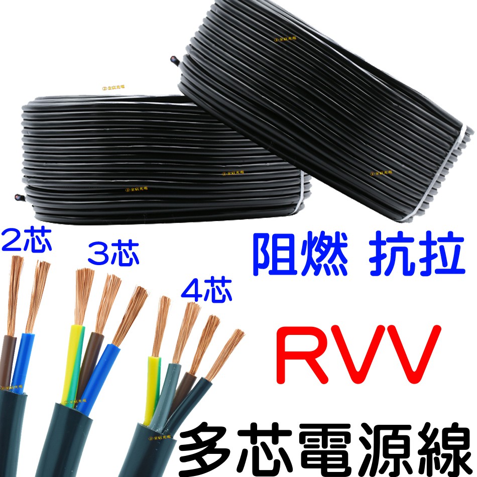【中部現貨】RVV 純銅芯電源線 2芯 3芯 4芯 0.5平方 20 AWG 電源線 純銅芯電線 電子線 電纜線 延長線