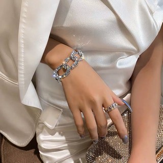 💐K'ai。韓國💐2021最新 銀色裸鑽個性大鍊條 鑽石鍊條 手鍊手環手鐲